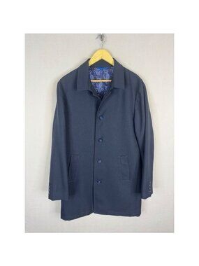 Sondergaard Copenhagen Mens Slim Fit Car Coat Navy Blue Paisley Lining Size 40